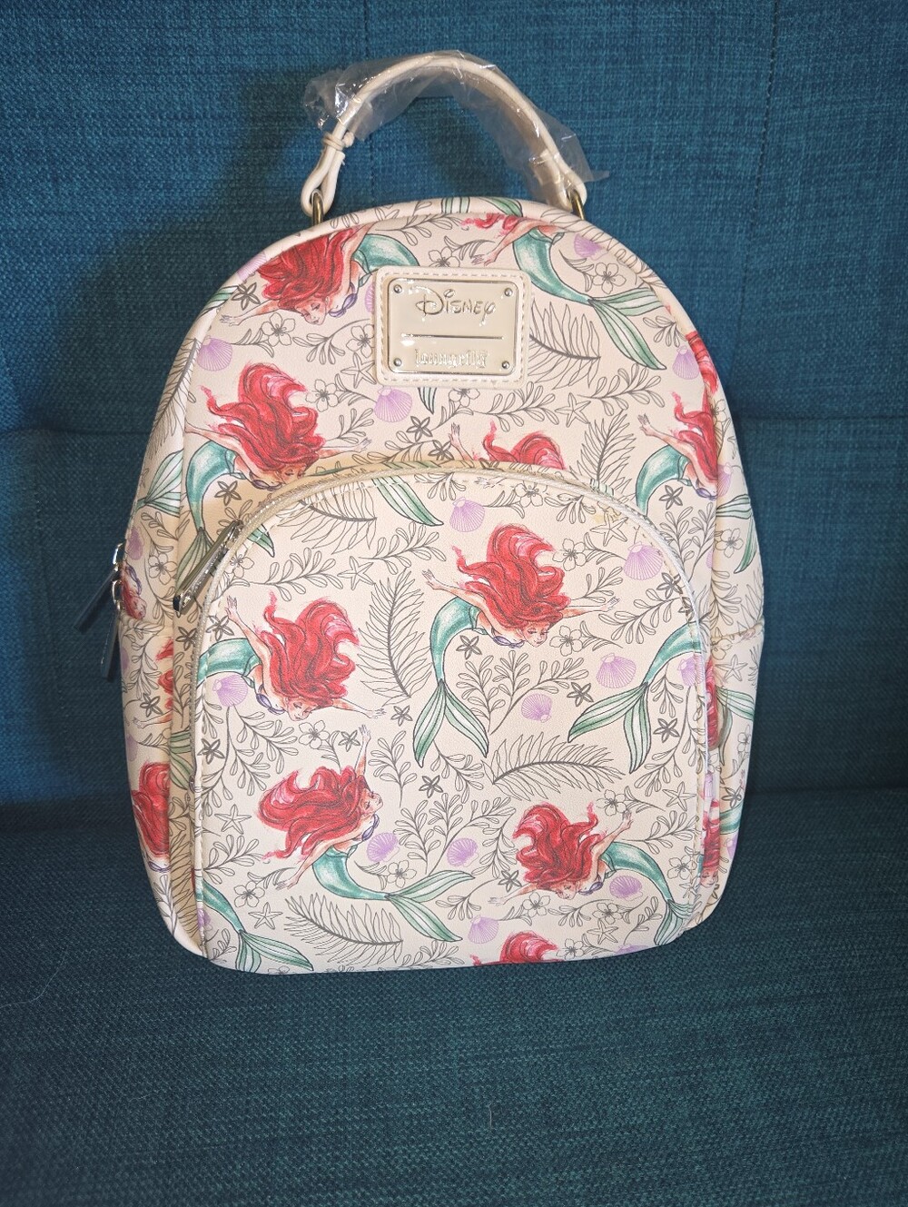 NWT Loungefly Little Mermaid Disney Cream All Over Ariel Mini Backpack